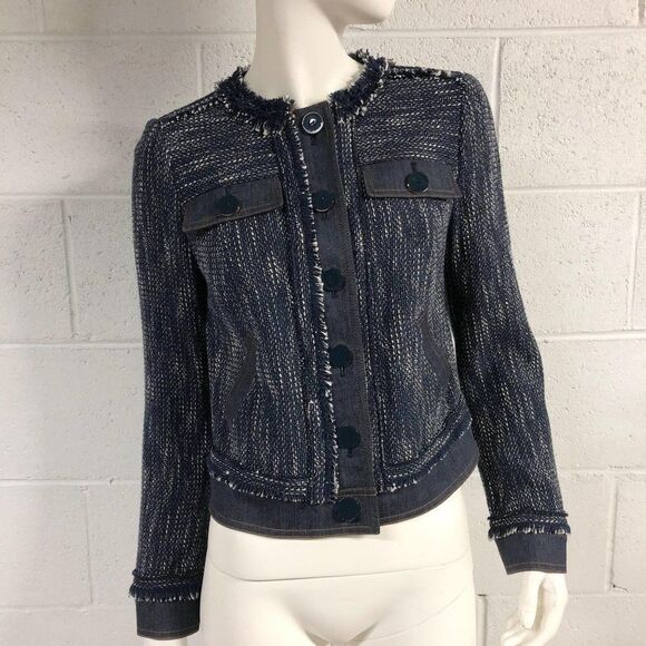 NWT Worth New York Indigo Tweed Fringe Jacket - Picture 1 of 7